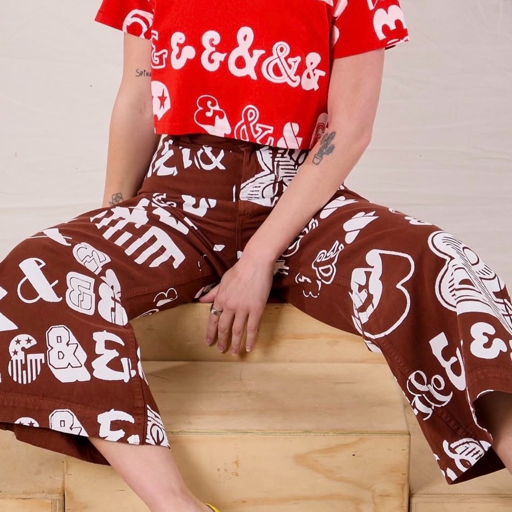 Big Bud Press Punctuation Wide-Leg Rust Printed Pants